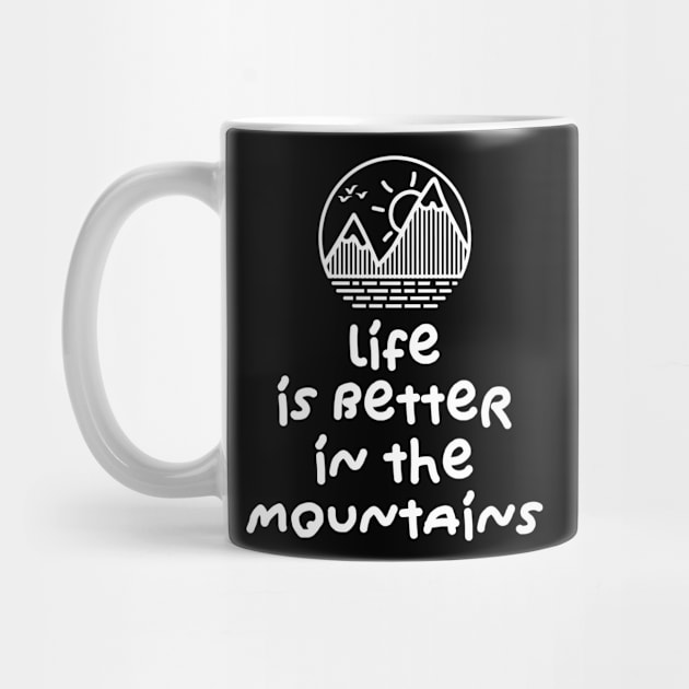 LIFE IS BETTER IN THE MOUNTAINS Minimalist Mountain Sunset Cirle Design With Birds Flying Over by Musa Wander